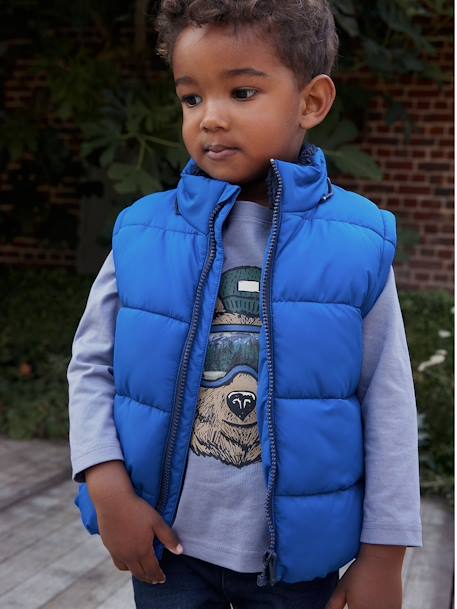 Chaqueta acolchada con capucha, mangas desmontables y forro polar para niño azul intenso 