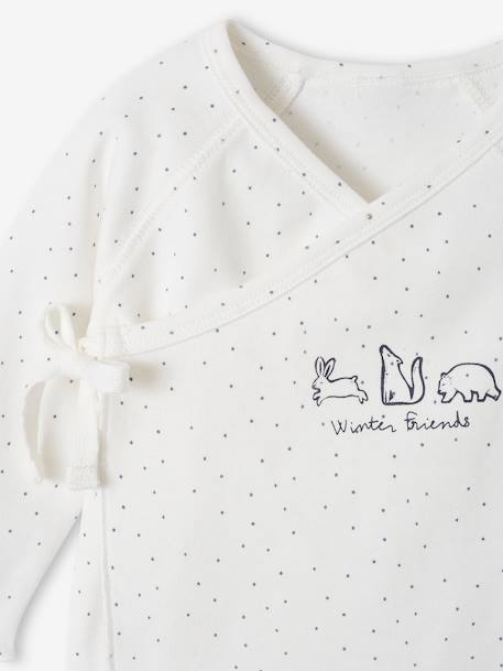 Chaqueta cruzada de algodón orgánico para bebé recién nacido blanco estampado+crudo 