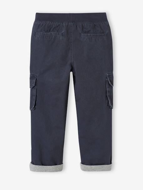 Pantalón cargo con forro, fácil de vestir, para niño azul oscuro+caqui 