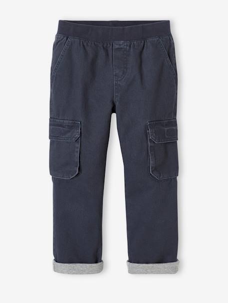 Pantalón cargo con forro, fácil de vestir, para niño azul oscuro+caqui 