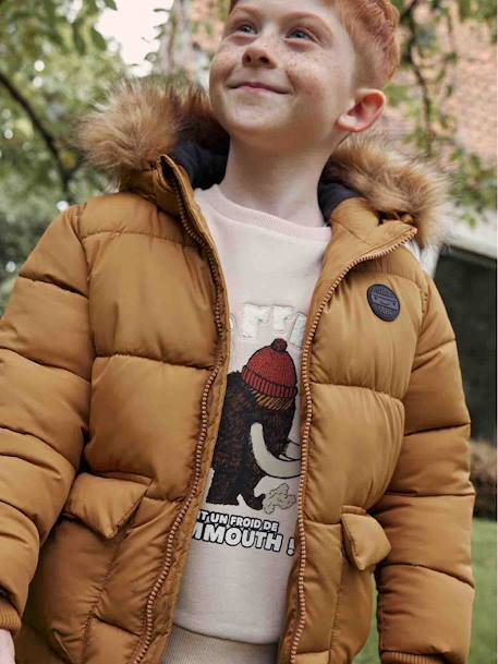 Chaqueta acolchada con forro polar y guantes o manoplas, para niño AZUL MEDIO LISO CON MOTIVOS+MARRON MEDIO LISO CON MOTIVOS 