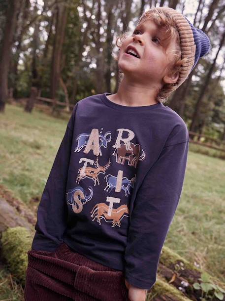 Camiseta motivo de la prehistoria con detalles bordados para niño gris oscuro 