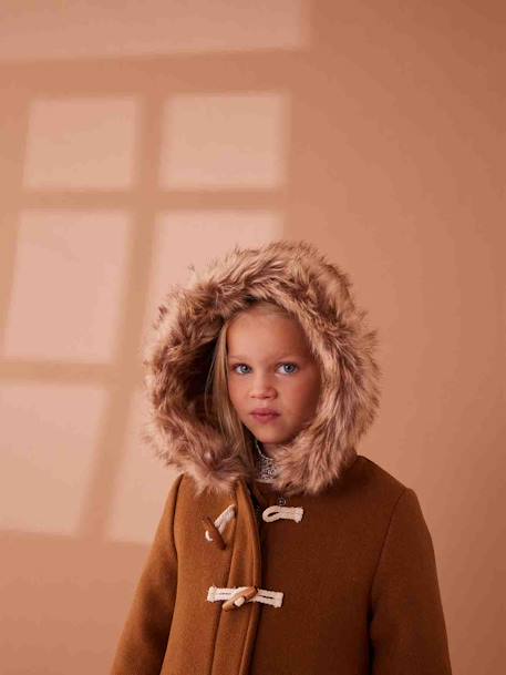 Trenca austríaca con capucha de paño de lana y cierre con alamares, para niña AZUL OSCURO LISO+camello 