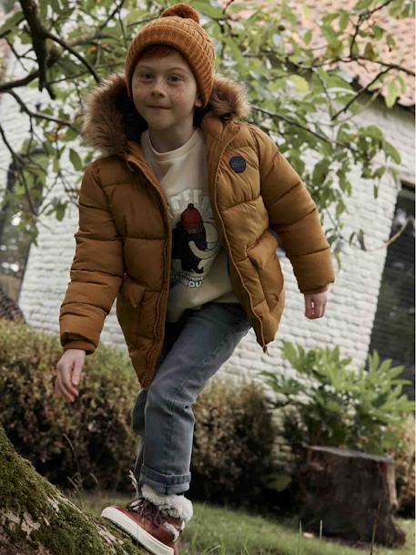 Chaqueta acolchada con forro polar y guantes o manoplas, para niño AZUL MEDIO LISO CON MOTIVOS+MARRON MEDIO LISO CON MOTIVOS+verde pino 