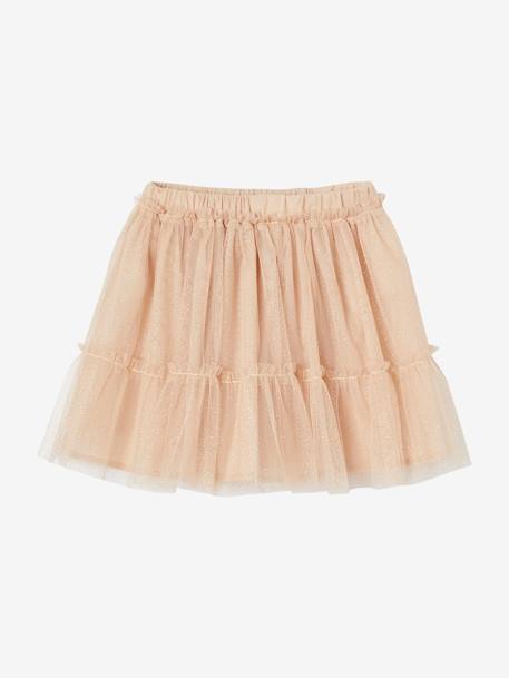 Falda larga tipo enagua de muselina con lentejuelas para niña beige irisado+crudo+nude 