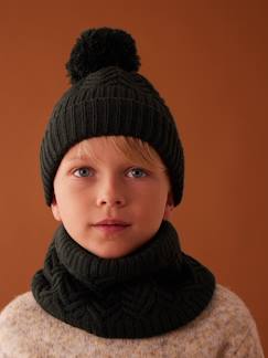 Conjunto gorro + snood + manoplas/mitones de punto trenzado para niño