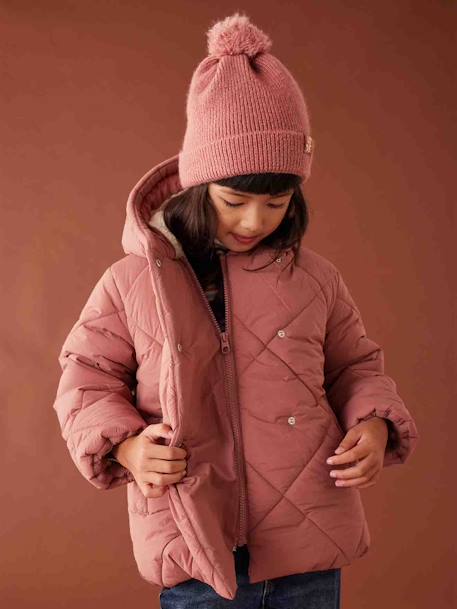 Chaqueta acolchada con capucha y forro de sherpa para niña azul marino+rosado 