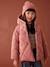 Chaqueta acolchada con capucha y forro de sherpa para niña rosado 