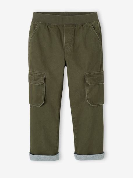 Pantalón cargo con forro, fácil de vestir, para niño azul oscuro+caqui 