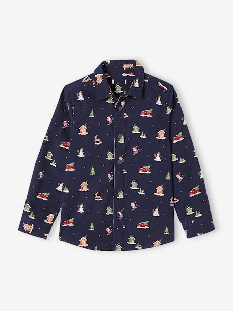 Camisa de Navidad con estampado para niño azul marino 