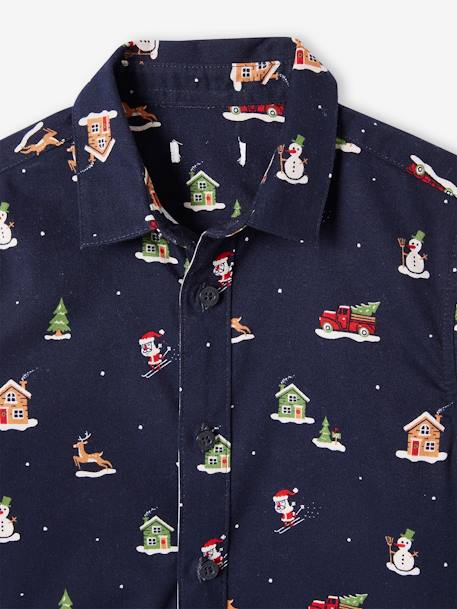 Camisa de Navidad con estampado para niño azul marino 