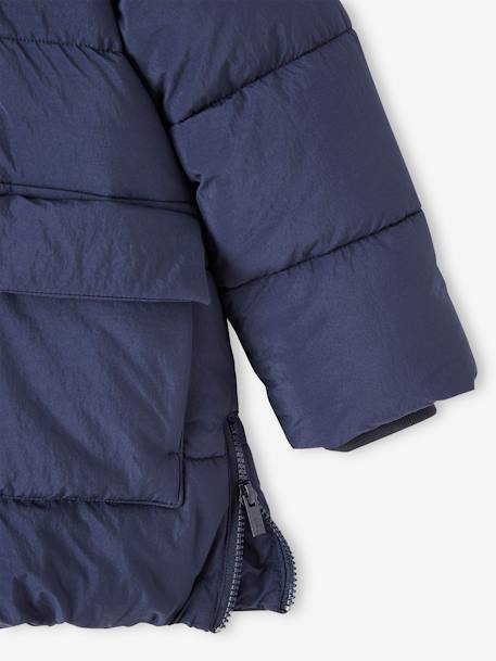 Chaqueta acolchada larga con capucha y forro de sherpa para niño azul hielo+azul marino 