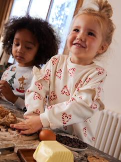 Niña-Jerséis, chaquetas de punto, sudaderas-Sudaderas-Sudadera de Navidad con corazones de bastoncillo de caramelo y mangas con volantes para niña