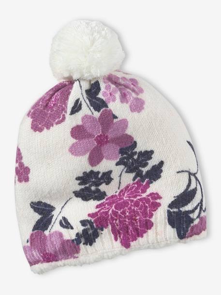 Gorro de punto fino con estampado de flores para niña rosa estampado 