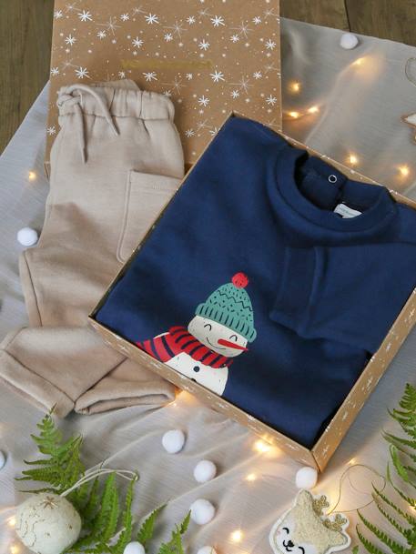 Conjunto navideño para bebé: estuche con sudadera y pantalón azul marino 