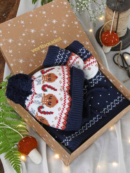 Conjunto de Navidad para bebé niño «Reno»: gorro + snood + manoplas