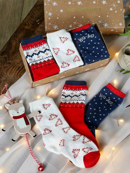 Pack de Navidad «Santa Socks» con 3 pares de calcetines para niña rojo 