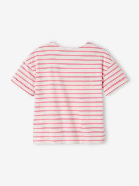 Camiseta marinera de manga corta para niña denim natural+rayas rosa 