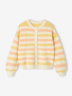 Niña-Jerséis, chaquetas de punto, sudaderas-Chaquetas de punto-Chaqueta a rayas de canalé perlado para niña