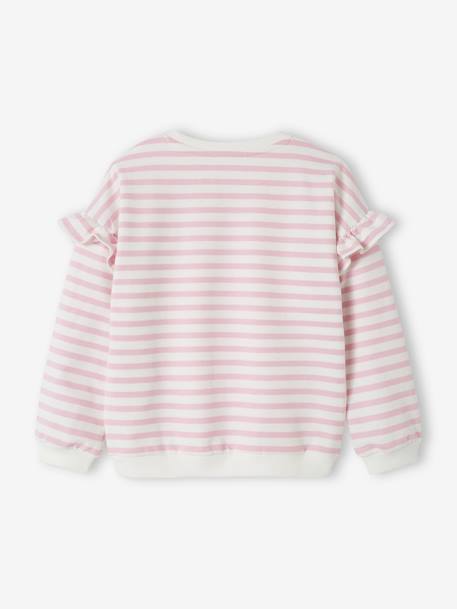 Sudadera marinera con volantes en las mangas para niña azul jeans+lila+rayas rosa 