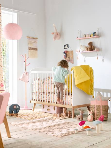 Cama para bebé con barrotes LÍNEA CONFETTI Blanco+VERDE MEDIO LISO 