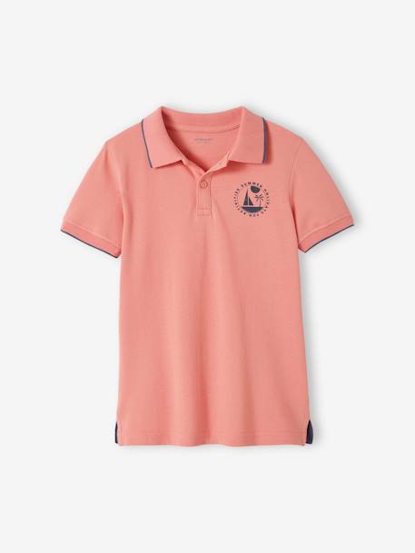 Polo de punto piqué con motivo en el pecho para niño rosa viejo 