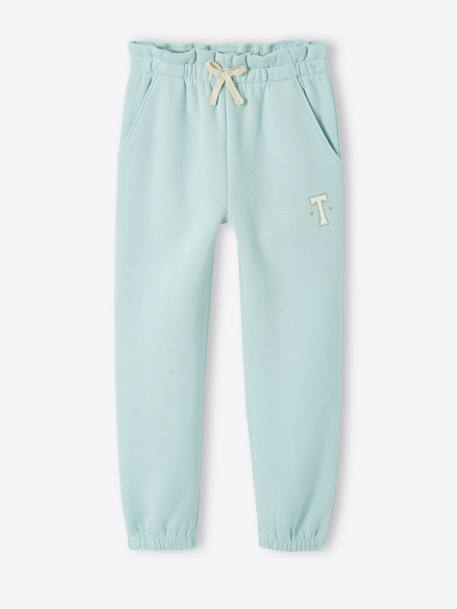 Pantalón jogging de felpa con cintura «paperbag» para niña azul marino+beige jaspeado+rosa chicle+verde agua 