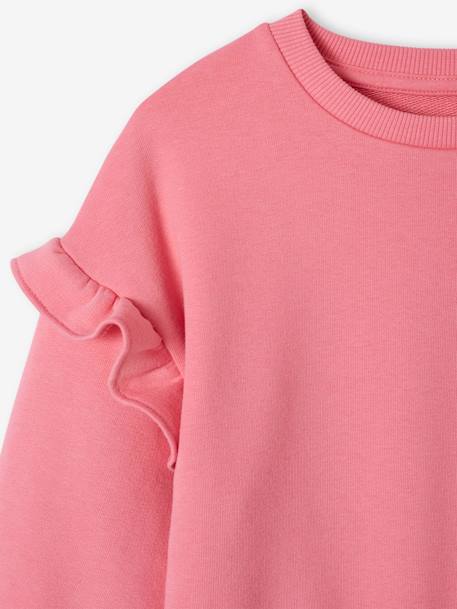 Sudadera con volantes de dos tejidos para niña amarillo pastel+rosa chicle 