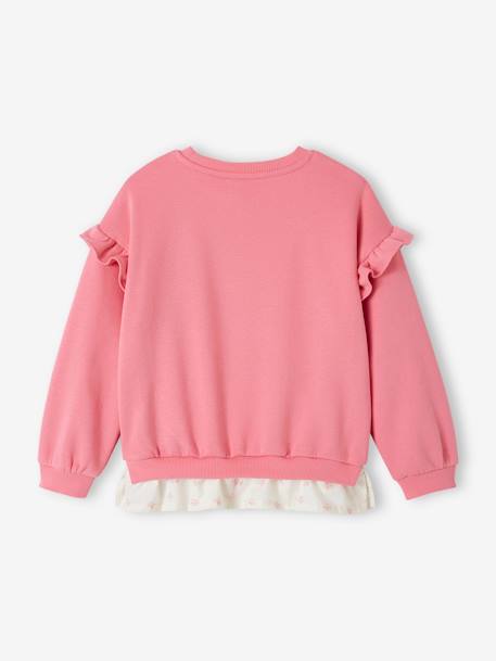 Sudadera con volantes de dos tejidos para niña amarillo pastel+rosa chicle 