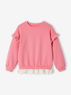 Niña-Jerséis, chaquetas de punto, sudaderas-Sudaderas-Sudadera con volantes de dos tejidos para niña