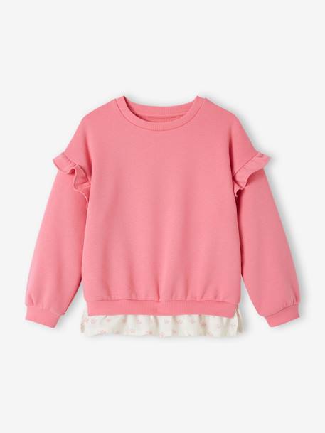 Sudadera con volantes de dos tejidos para niña amarillo pastel+rosa chicle 