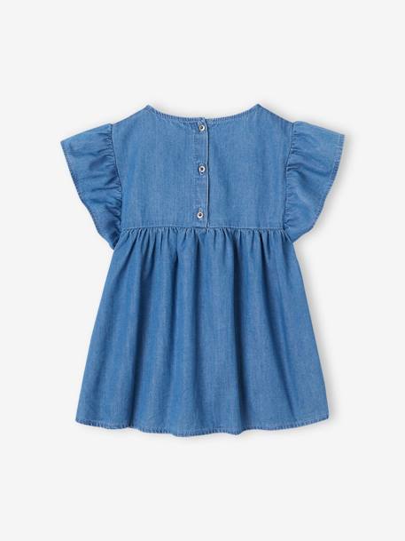 Blusa denim ligero de manga corta con volante para niña stone 