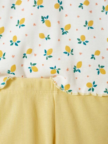 Pack de 2 pijamas con short y estampado frutas de punto de canalé para niña crudo 