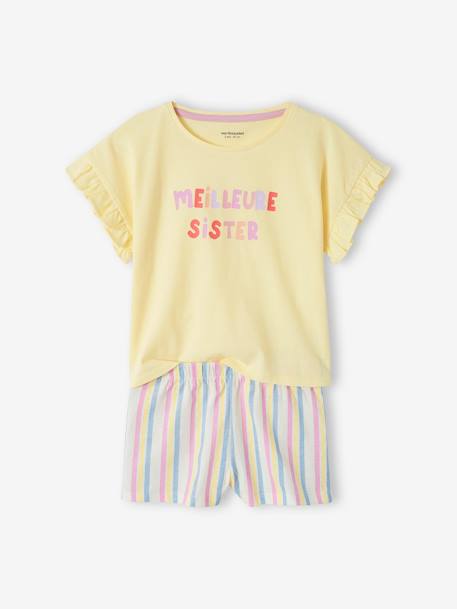 Pijama con short 'Meilleure Sister' amarillo pastel 