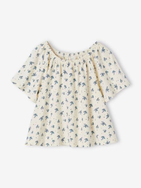 Camiseta ablusada con mangas mariposa, para niña crudo+multicolor 