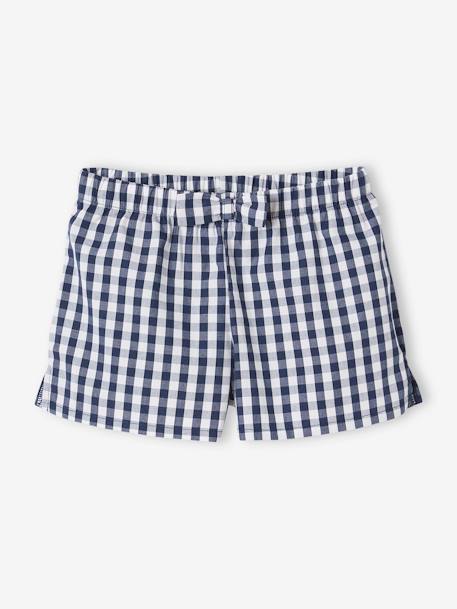 Pijama con short estampado palmeras de punto y popelina vichy niña azul eléctrico 