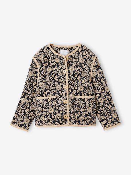 Chaqueta con flores acolchada para niña gris estampado 