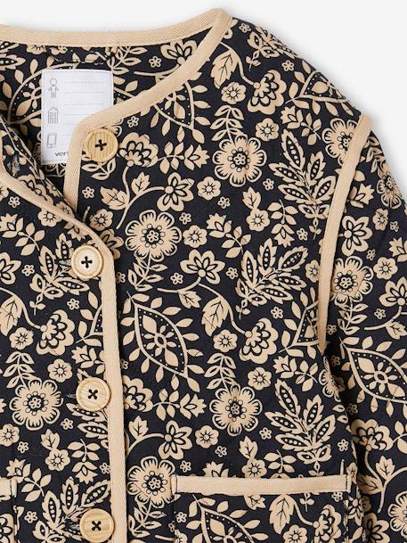 Chaqueta con flores acolchada para niña gris estampado 