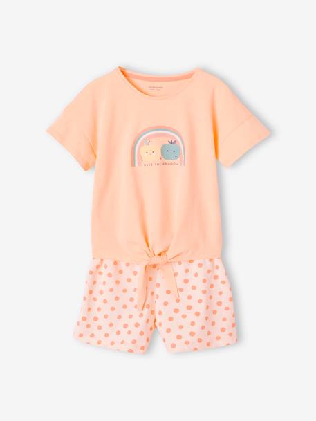 Pijama con short arcoíris para niña melocotón 