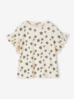 Niña-Camiseta de canalé con estampado de flores para niña