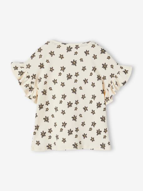 Camiseta de canalé con estampado de flores para niña beige+blanco estampado 