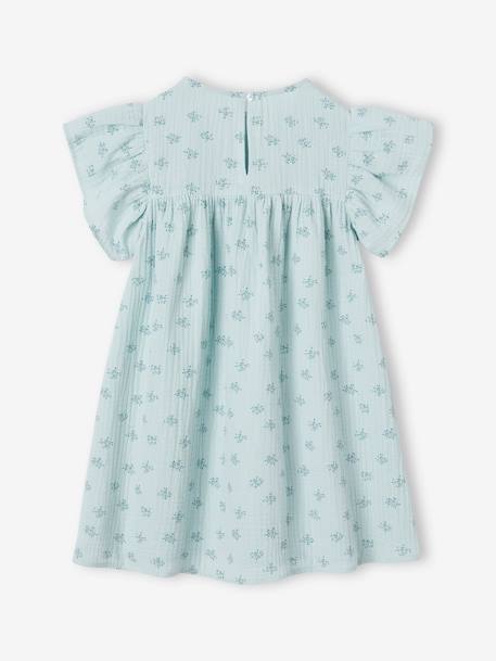 Vestido con estampado de flores de gasa de algodón para niña azul grisáceo+crudo+rosa 