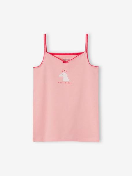 Pack de 3 camisetas de tirantes de algodón orgánico con corazones y unicornios para niña rosa 