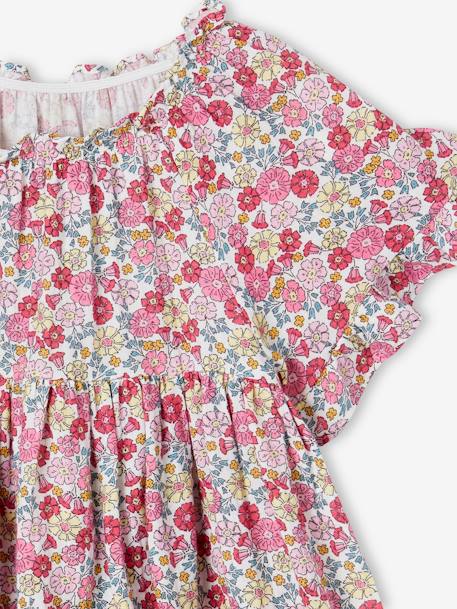 Vestido con flores y mangas mariposa con volantes para niña rosa 