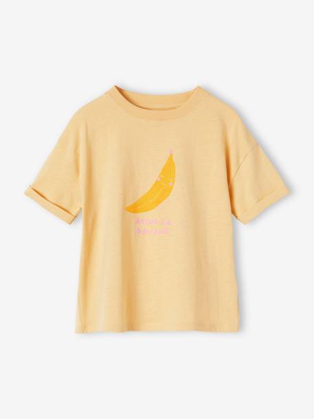 Camiseta motivo pop niña de manga corta con vuelta albaricoque+amarillo pálido 