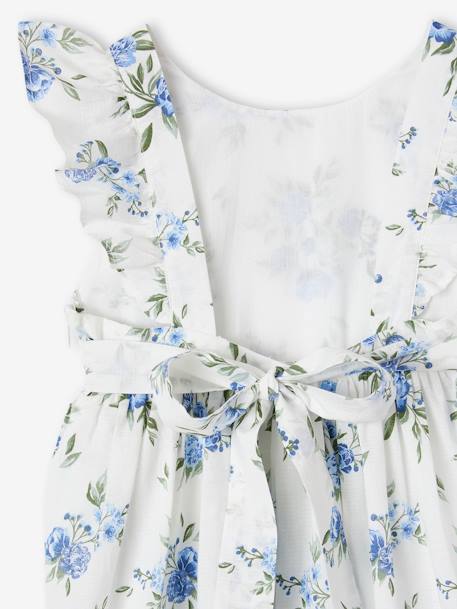 Vestido de ceremonia con volantes y motivos de flores, para niña azul estampado+vainilla 