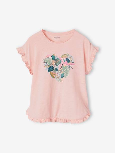 Camiseta con volante y motivo de lentejuelas, para niña rosa rosa pálido+rosa viejo+verde agua+VERDE OSCURO LISO CON MOTIVOS 