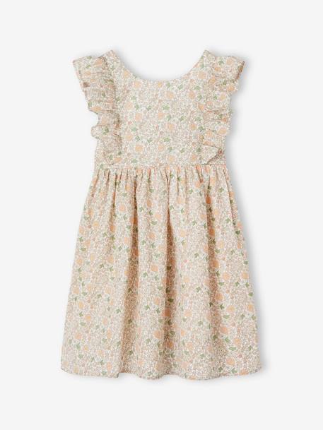 Vestido de ceremonia con volantes y motivos de flores, para niña azul estampado+vainilla 