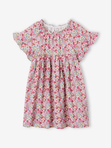 Vestido con flores y mangas mariposa con volantes para niña rosa 