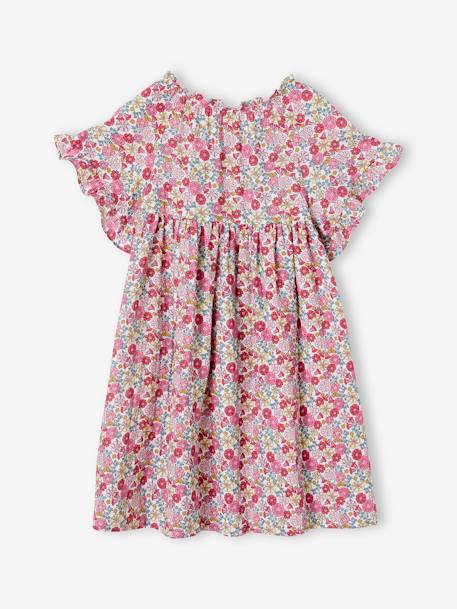 Vestido con flores y mangas mariposa con volantes para niña rosa 